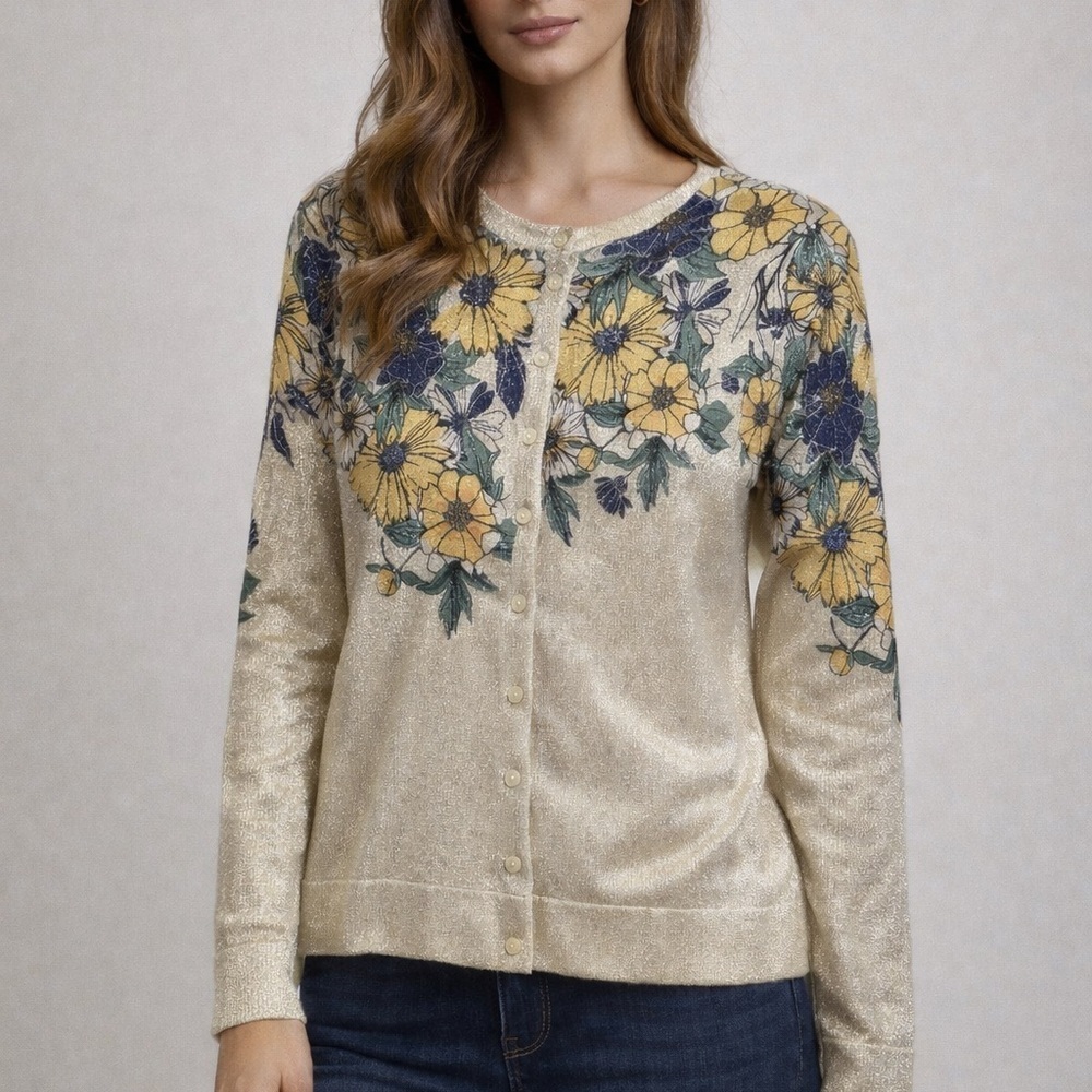 Charter Club Metallic Lurex Floral Cardigan medium